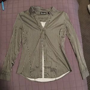 Navy Green Collared Shirt with White Striped